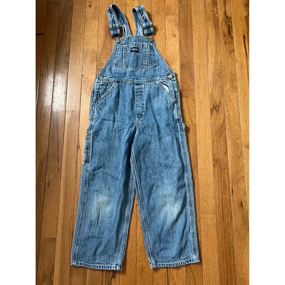 OshKosh Bgosh Kids Blue Denim Carpenter Overalls S 7 M Wash Kidcore utility 90s